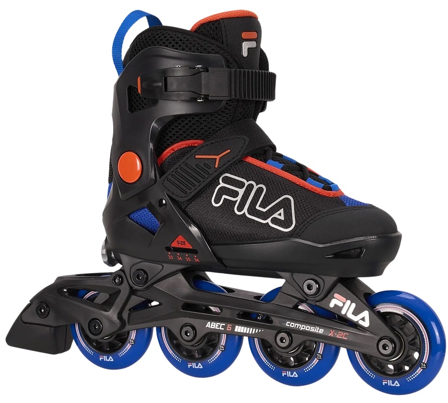 Коньки роликовые детские раздвижные Fila X 2C, black/blue/orange